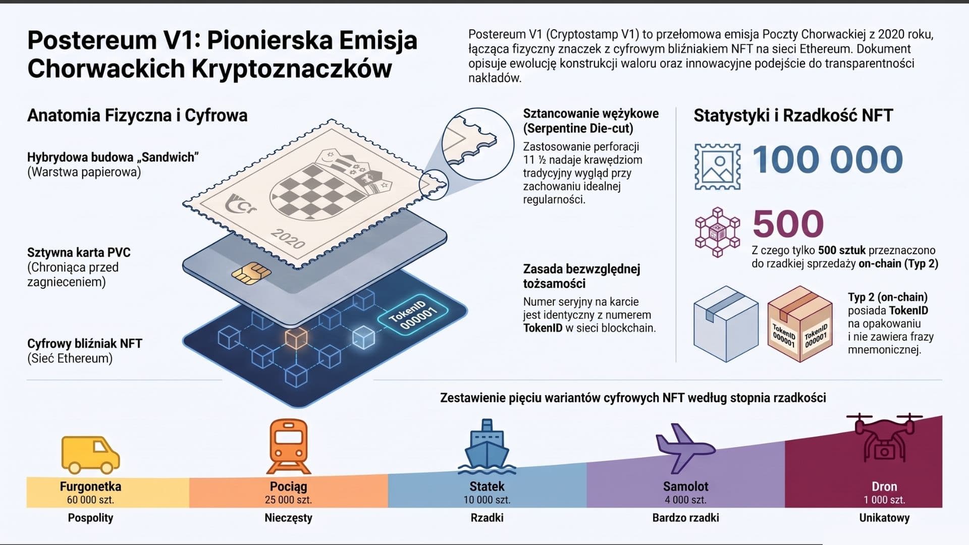 Budowa chorwackiego kryptoznaczka Postereum V1 – płytka PVC z samoprzylepną naklejką i wężykowym sztancowaniem